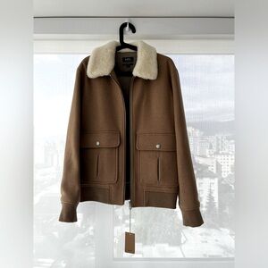 NWT men’s A.P.C. tan wool jacket with aviator collar
